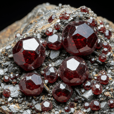 Naturalistic scene featuring Garnet in its typical geological environment, as categorized by minerals