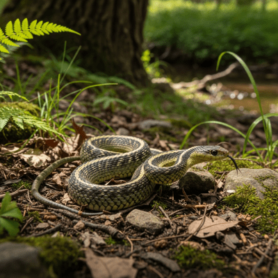 A detailed image of a Garter Snake (reptiles) in its typical natural habitat
