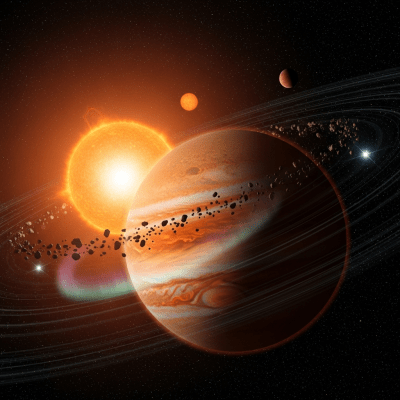 Visualization of a Gas giant (planets) interacting dynamically within its typical system architecture