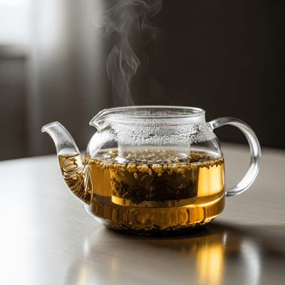 Editorial-style image of a brewed Genmaicha tea, part of the taxonomy teas