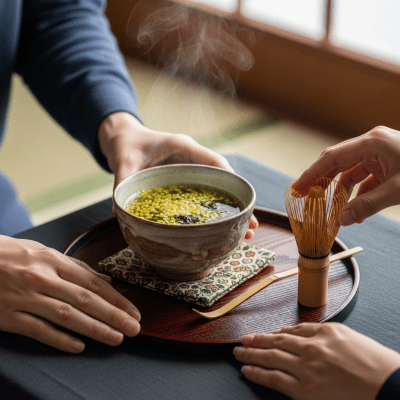 Image showing Genmaicha prepared and served in its typical cultural context