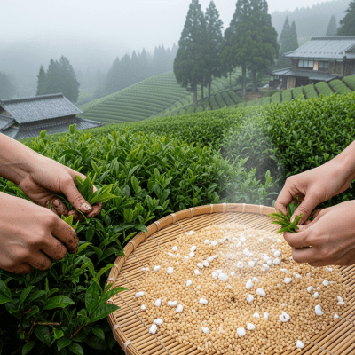 Environmental scene featuring Genmaicha, part of the taxonomy teas