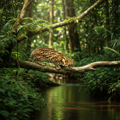 Photorealistic image of a Geoffroy's Cat (felines) in its natural habitat