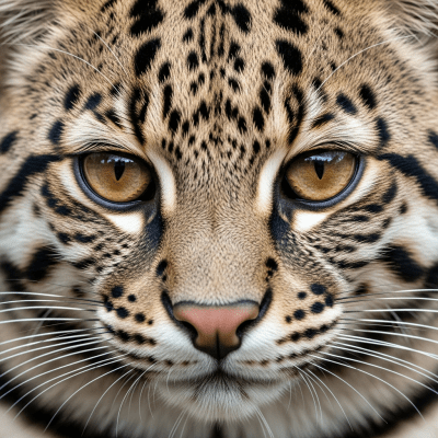 Close-up macro photograph focusing on the facial features and fur texture of a Geoffroy's Cat