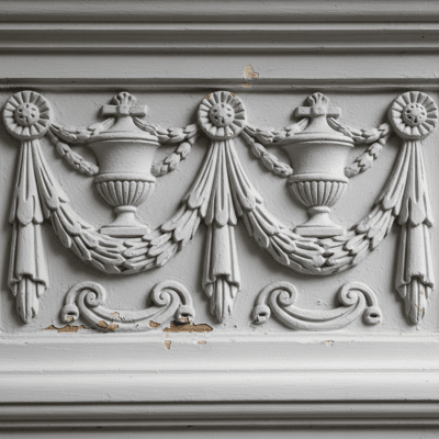 Close-up detail shot of a distinctive feature or ornamentation from the Georgian (architecture), showing material texture, craftsmanship, or unique design elements