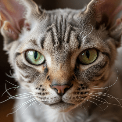 Close-up macro photograph of the face of a German Rex