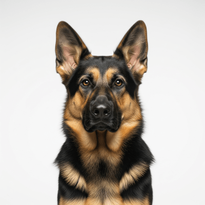 High quality studio photograph of a single German Shepherd