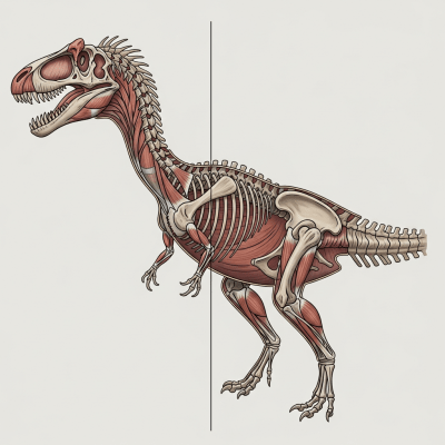 Detailed anatomical cross-section illustration of a Giganotosaurus