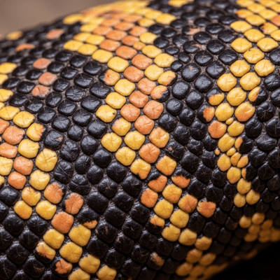 Macro close-up image of the skin texture and scale pattern of a Gila Monster, part of the taxonomy lizards