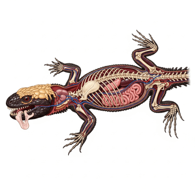 Scientific cross-sectional illustration of a Gila Monster