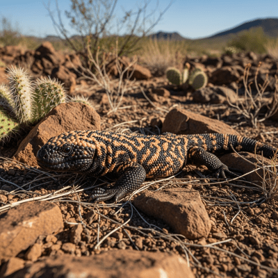 A detailed image of a Gila Monster (reptiles) in its typical natural habitat