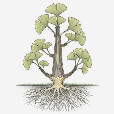 Detailed botanical illustration of the internal structure of a Ginkgo