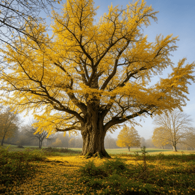 A realistic depiction of a mature Ginkgo (trees) in its typical natural environment