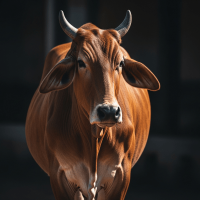 Editorial-style portrait of a Gir from the taxonomy cows, with dramatic lighting and shallow depth of field to highlight unique features or markings.