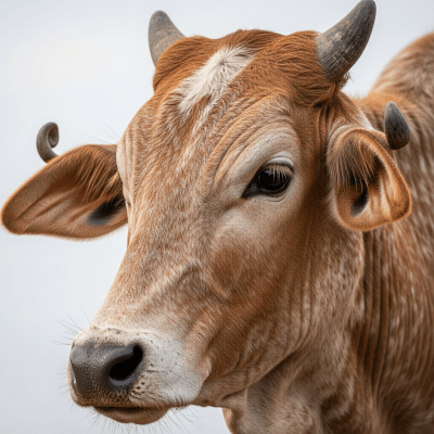 Close-up photograph of the head and face of a Gir, focusing on distinctive features such as eyes, ears, and fur texture