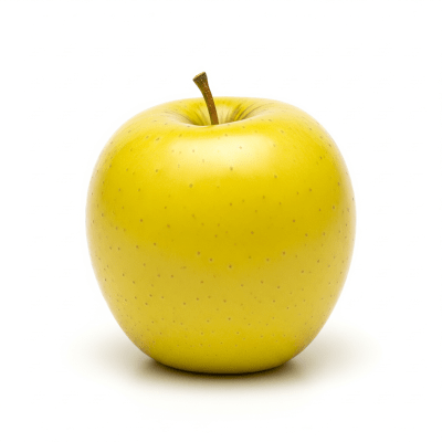 High quality studio photograph of a single Golden Delicious