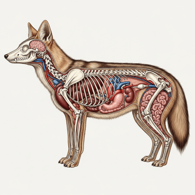 Detailed anatomical illustration of a Golden Jackal