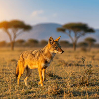 Photograph of a Golden Jackal, part of the taxonomy canines, in its typical natural environment