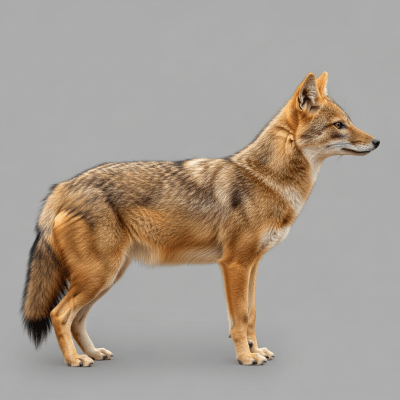 Side profile photograph of a standing Golden Jackal, part of the taxonomy canines