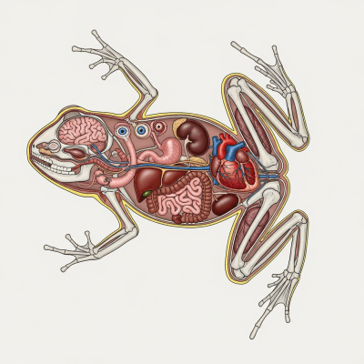 An anatomical cross-sectional illustration of a Golden Poison Dart Frog