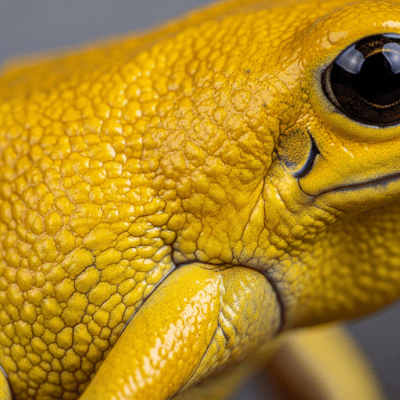 Macro close-up image of the skin texture or distinctive features of a single Golden Poison Dart Frog, belonging to the taxonomy amphibians