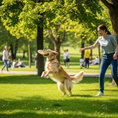 Image of a Golden Retriever interacting with humans in a typical cultural or domestic setting
