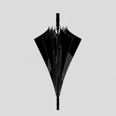 A minimalist side profile silhouette of a closed Golf Umbrella, set against a light grey background