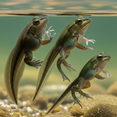 Image of a Goliath Frog (amphibians) at the moment of transformation, such as metamorphosis from tadpole to adult