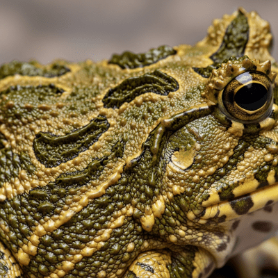 Macro close-up image of the skin texture or distinctive features of a single Goliath Frog, belonging to the taxonomy amphibians