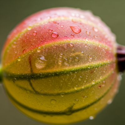 Macro shot capturing the surface texture and color details of the Gooseberry, within the fruits taxonomy