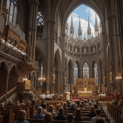 Photograph depicting Gothic Revival, an example of architecture, in active use or cultural context—such as being inhabited, visited, or used for its intended purpose—while keeping focus on the structure itself