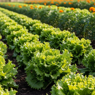 Naturalistic photograph of Grand Rapids Lettuce growing in a field or garden, representing its environment as part of the taxonomy lettuce