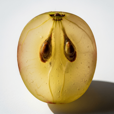A close-up image showing a cross-section of the Grape, belonging to the fruits taxonomy