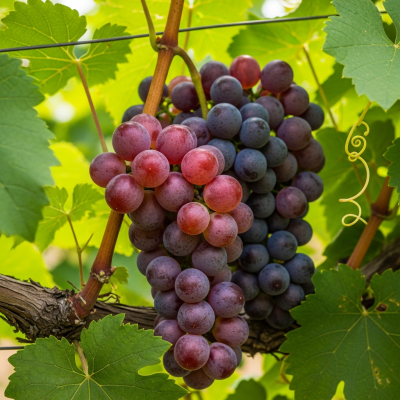 A photograph of a fresh Grape from the fruits taxonomy as it appears in its natural growing environment, such as on a tree, bush, or vine
