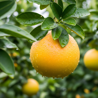 A photograph of a fresh Grapefruit from the fruits taxonomy as it appears in its natural growing environment, such as on a tree, bush, or vine