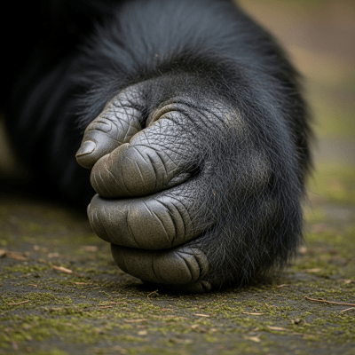 Close-up photograph of the hands or feet of a Eastern lowland (Grauer's) gorilla (subspecies), part of the taxonomy apes