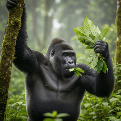 Photograph of a Eastern lowland (Grauer's) gorilla (subspecies) (apes) in its natural habitat