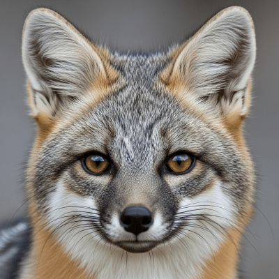 Close-up photograph of the face of a Gray Fox