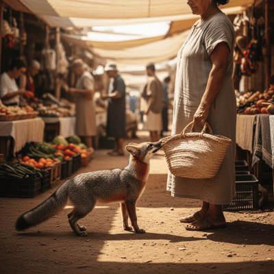 Image of a Gray Fox interacting with humans in a cultural or practical context