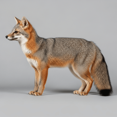 Side profile photograph of a standing Gray Fox, part of the taxonomy canines