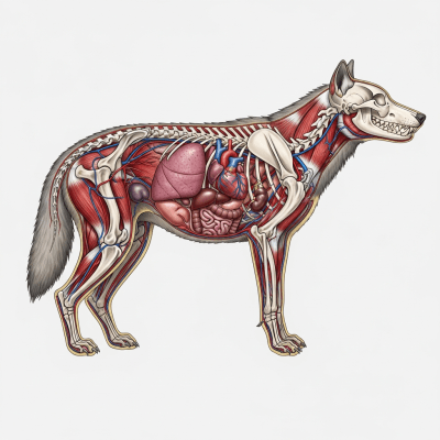 Detailed anatomical illustration of a Gray Wolf