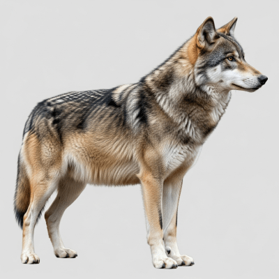 Side profile photograph of a standing Gray Wolf, part of the taxonomy canines