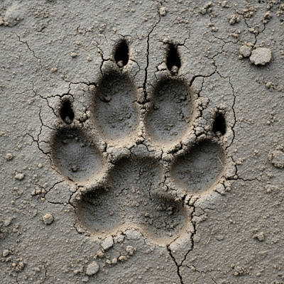 Image depicting tracks or footprints left by a Gray Wolf, belonging to the taxonomy canines