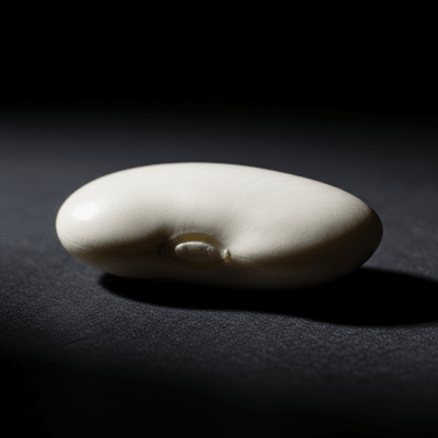 Editorial-style photograph of Great Northern Bean, part of the taxonomy beans, arranged aesthetically on a dark background with dramatic lighting to highlight its shape and color.