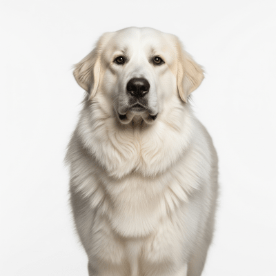 High quality studio photograph of a single Great Pyrenees
