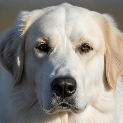 Close-up photograph of the face of a Great Pyrenees