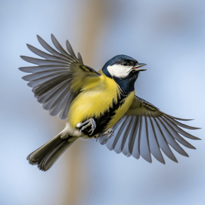 Action shot of a Great Tit (birds) in flight