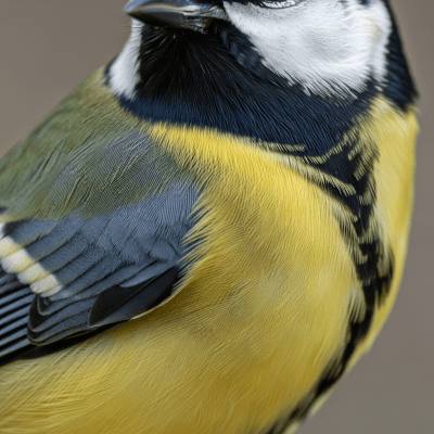 Close-up macro photograph of the feathers or distinctive markings of a Great Tit