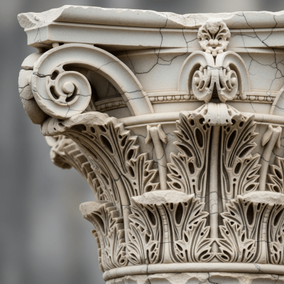Close-up detail shot of a distinctive feature or ornamentation from the Greek (architecture), showing material texture, craftsmanship, or unique design elements