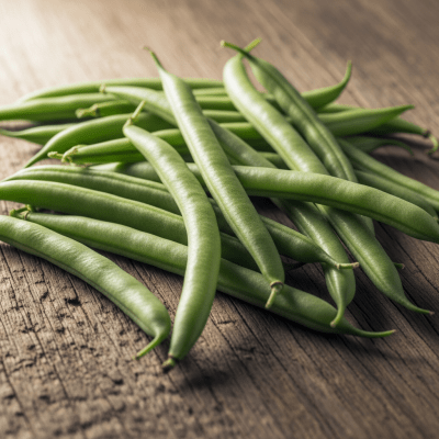 A handful of uncooked Green Bean beans (beans) scattered on a rustic wooden surface, photographed in natural light to emphasize their variety and color